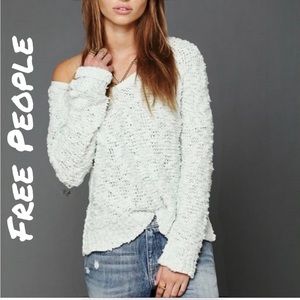 Free People Cream V-Neck Sweater